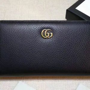 Replica Gucci 456117 GG Marmont leather zip around wallet Black