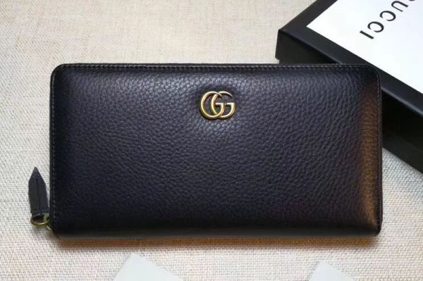 Replica Gucci 456117 GG Marmont leather zip around wallet Black