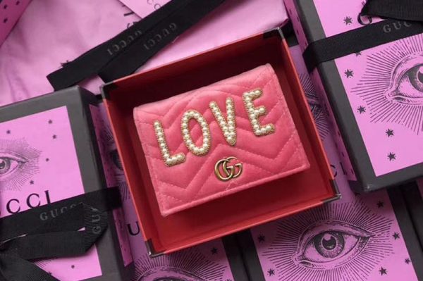 Replica Gucci GG Marmont With Love Card Case 466492 Pink