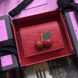 Replica Gucci Signature card case with cherries 476050 Red