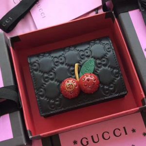 Replica Gucci Signature card case with cherries 476050 Black