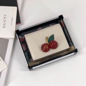 Replica Gucci Signature card case with cherries 476050 White