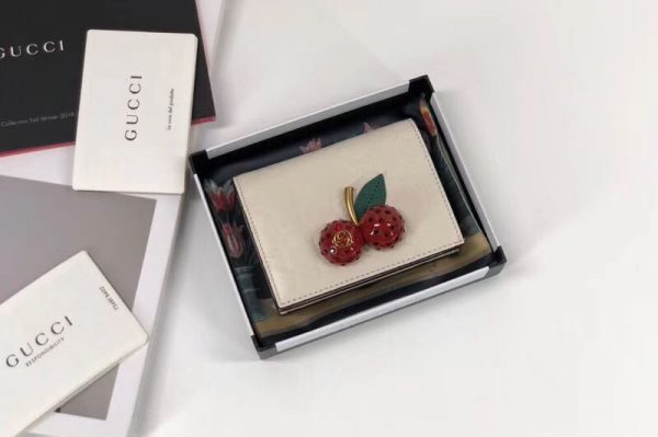 Replica Gucci Signature card case with cherries 476050 White