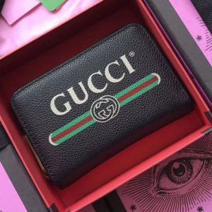 Replica Gucci 496319 Print Leather Card Case Black