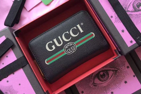 Replica Gucci 496319 Print Leather Card Case Black