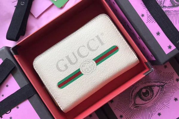 Replica Gucci 496319 Print Leather Card Case White