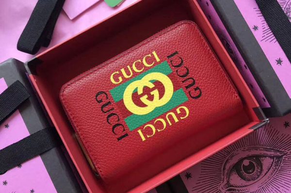 Replica Gucci 496319 Print Leather Card Case Red