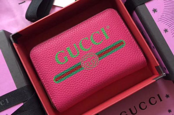 Replica Gucci 496319 Print Leather Card Case Rosy