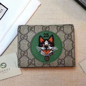 Replica Gucci 506277 GG Supreme card case with Bosco patch Green