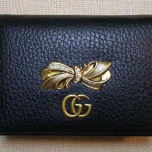 Replica Gucci 523664 Leather card case with bow Black