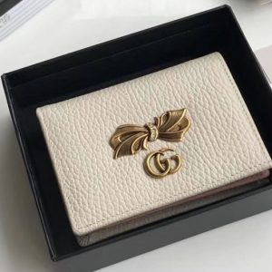 Replica Gucci 524289 Leather card case with bow White