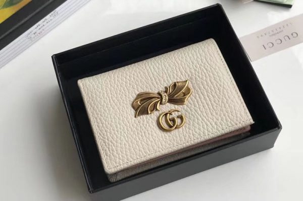 Replica Gucci 524289 Leather card case with bow White