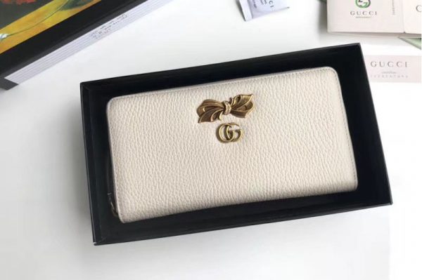 Replica Gucci 524291 Leather zip around wallet with bow White