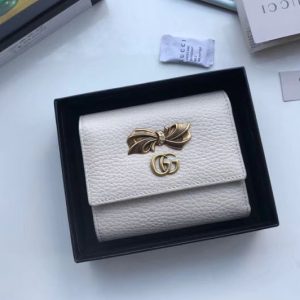 Replica Gucci 524294 Leather wallet with bow White