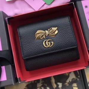 Replica Gucci 524294 Leather wallet with bow Black