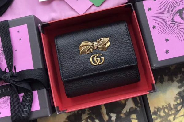 Replica Gucci 524294 Leather wallet with bow Black