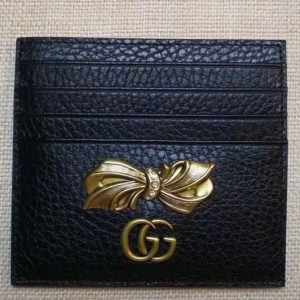 Replica Gucci 524305 Leather card case with bow Wallets Black