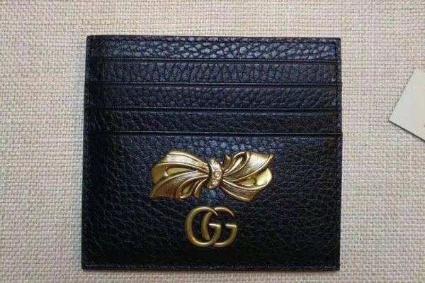 Replica Gucci 524305 Leather card case with bow Wallets Black