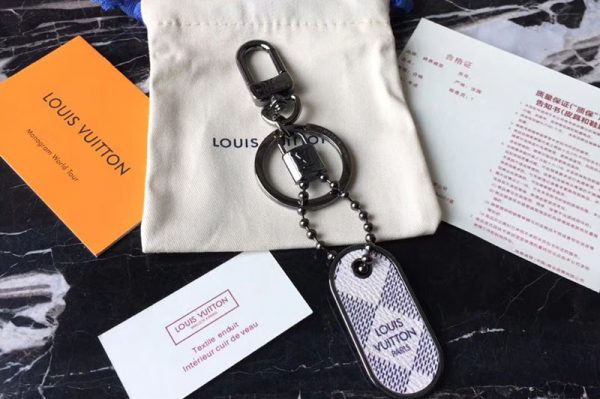 Replica Louis Vuitton M63618 LV Tab Bag Charm and Key Holder Damier Azur Canvas Black Hardware