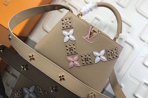 Replica Louis Vuitton M94519 LV Monogram Flowers Taurillon Leather Capucines BB Bags Brown