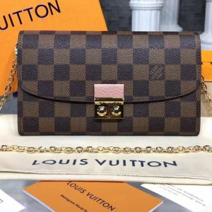 Replica Louis Vuitton N61273 LV Croisette Wallet Damier Ebene Canvas Bags Rose Ballerine