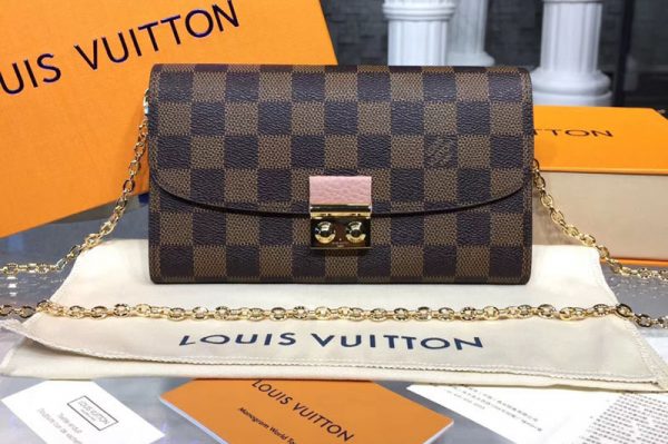 Replica Louis Vuitton N61273 LV Croisette Wallet Damier Ebene Canvas Bags Rose Ballerine