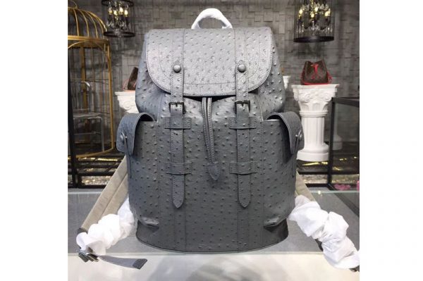 Replica Louis Vuitton N92159 LV Ostrich skin Christopher PM Gray