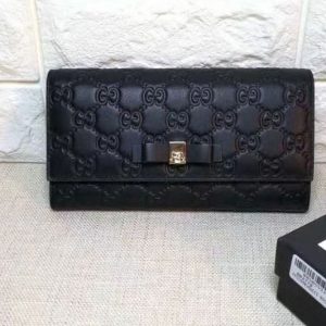 Replica Gucci ‎388680 Bow Signature Zip Around Wallet Black