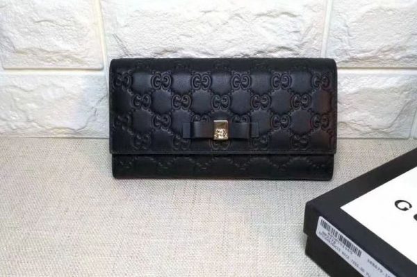 Replica Gucci ‎388680 Bow Signature Zip Around Wallet Black