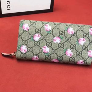 Replica Gucci 408667 GG Canvas With Calfskin Leather Rose Printed Wallet