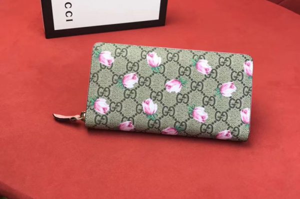 Replica Gucci 408667 GG Canvas With Calfskin Leather Rose Printed Wallet