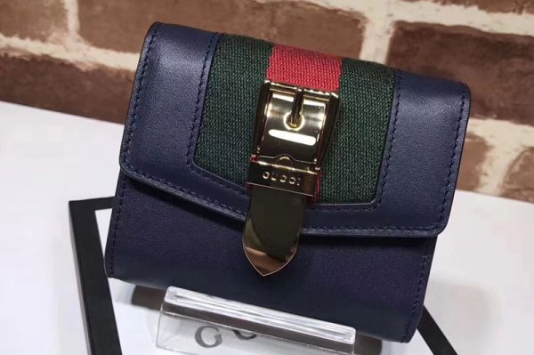 Replica Gucci 476081 Sylvie leather wallet Blue