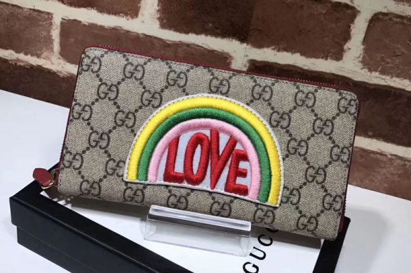 Replica Gucci 476413 Rainbow soft GG Supreme zip around wallets