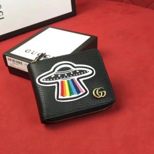 Replica Gucci 478138 Leather coin wallet with UFO Black