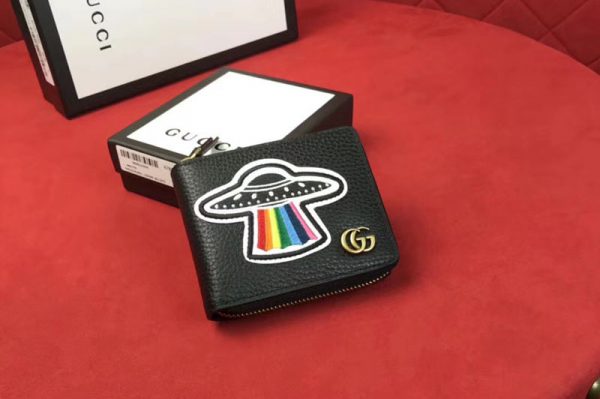 Replica Gucci 478138 Leather coin wallet with UFO Black