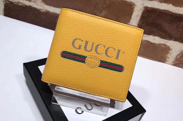 Replica Gucci 496309 Print leather bi-fold wallet Yellow