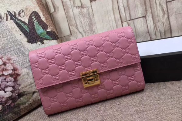 Replica Gucci 453156 Padlock pouch Signature leather Wallets Pink