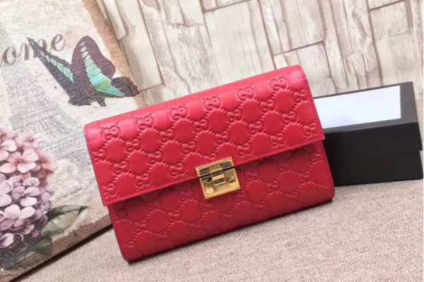 Replica Gucci 453156 Padlock pouch Signature leather Wallets Red