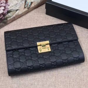 Replica Gucci 453156 Padlock pouch Signature leather Wallets Black