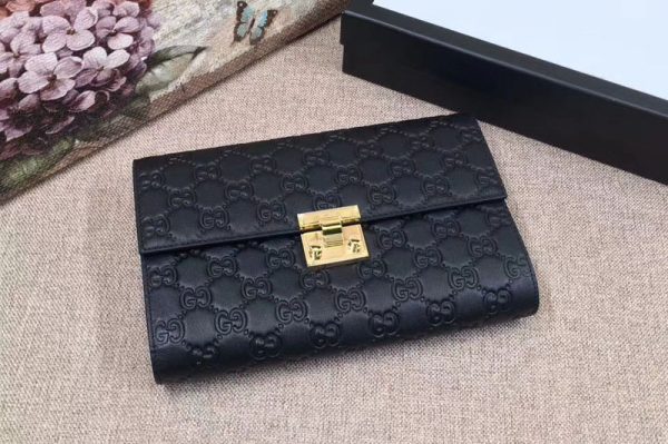 Replica Gucci 453156 Padlock pouch Signature leather Wallets Black