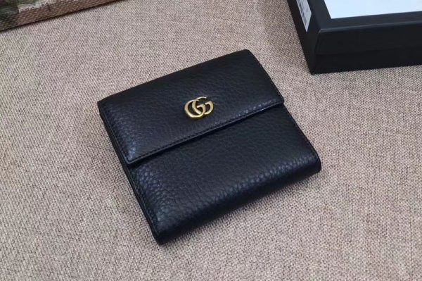 Replica Gucci 456122 Leather french flap wallet Black