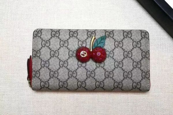 Replica Gucci 476049 GG Supreme zip around wallet with cherries Red