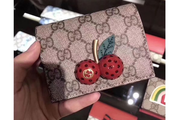 Replica Gucci 476050 GG Supreme Card Case with Cherries Red