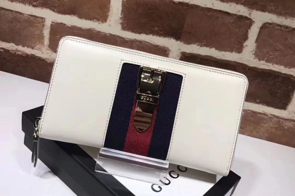 Replica Gucci 476083 Sylvie leather zip around wallet White