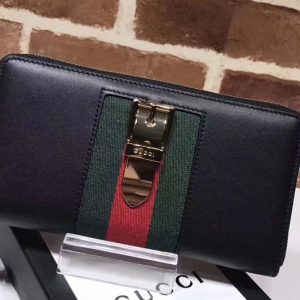 Replica Gucci 476083 Sylvie leather zip around wallet Black