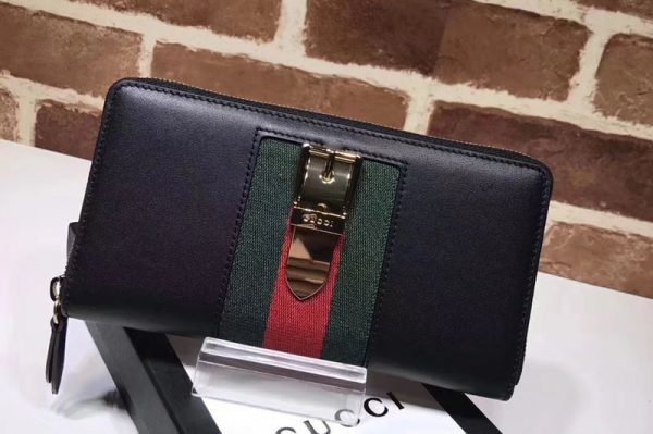 Replica Gucci 476083 Sylvie leather zip around wallet Black