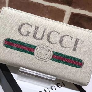 Replica Gucci 496317 logo leather zip around wallet White