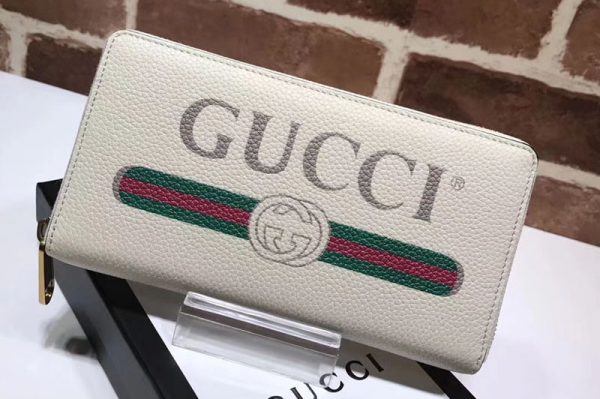 Replica Gucci 496317 logo leather zip around wallet White