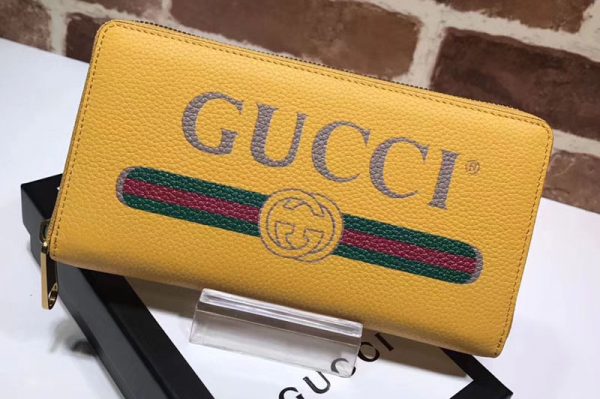 Replica Gucci 496317 logo leather zip around wallet Yellow