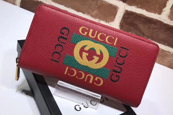 Replica Gucci 496317 logo leather zip around wallet Red